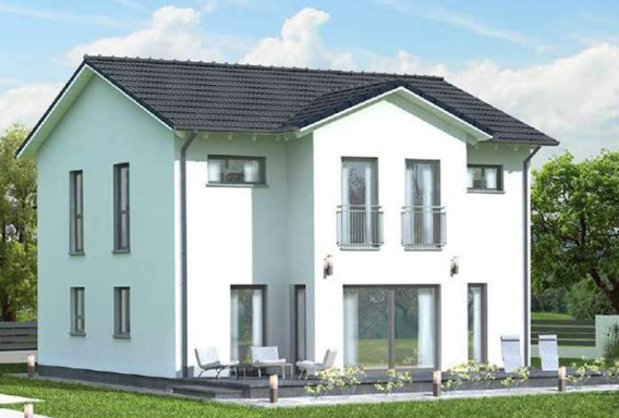 EFH Vielseitige 152 Modernes zweigeschossiges Einfamilienhaus mit großen Fensterfronten und Garten.